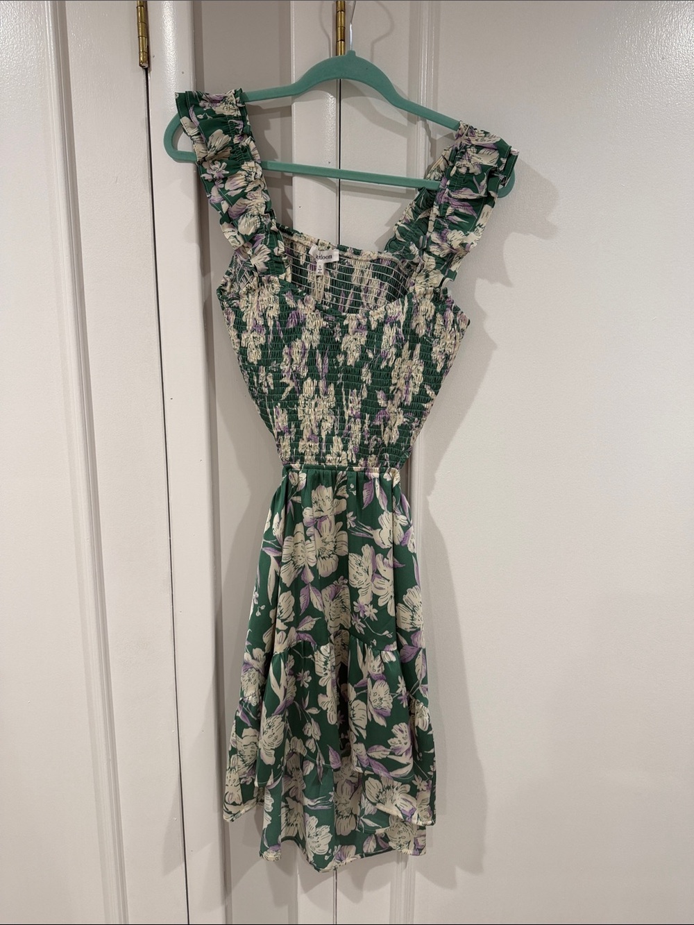 Heartloom Green Floral Ruffle-Strap Mini Dress